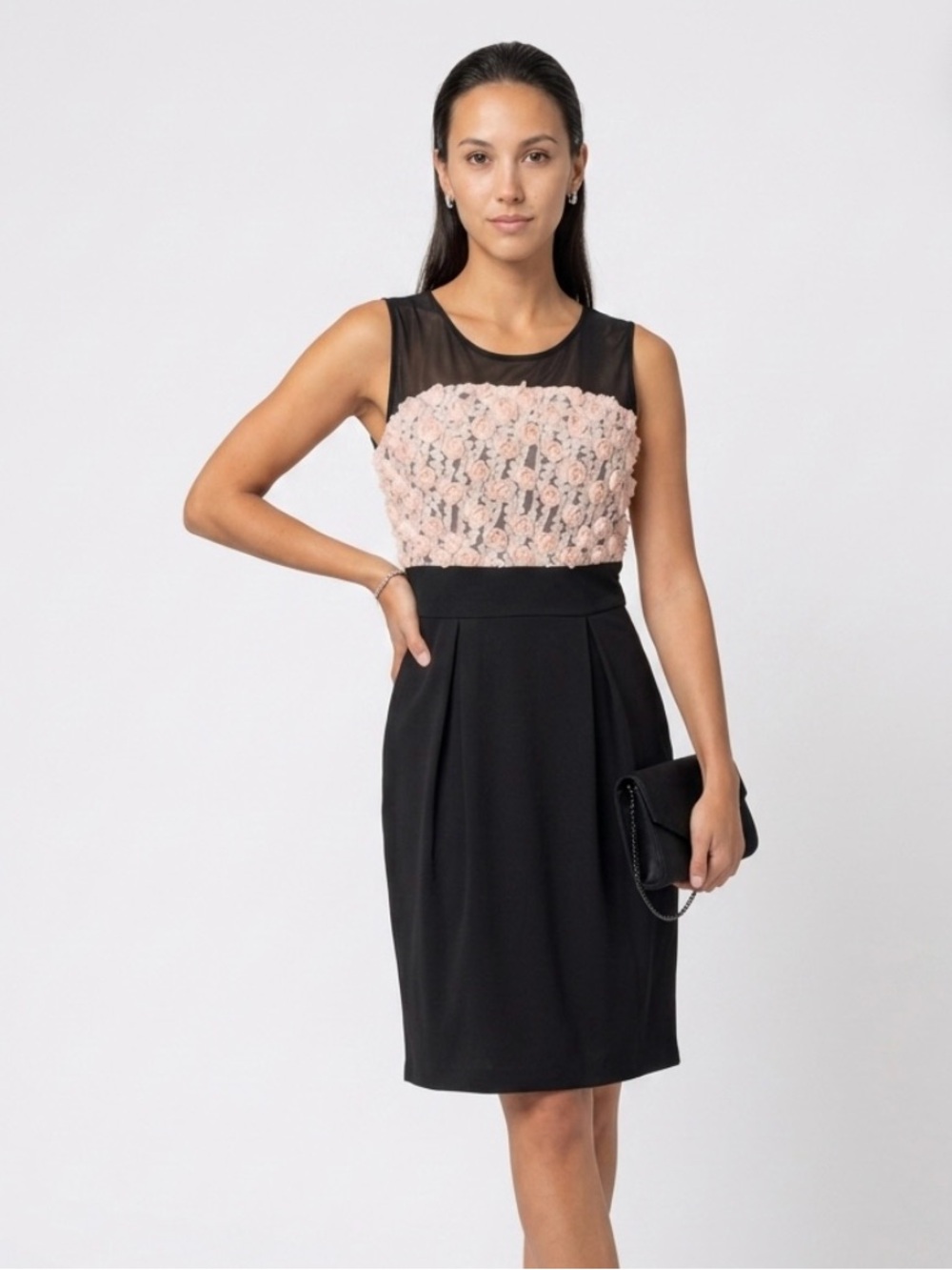 J. Peterman Black Dress with Blush Floral Bodice